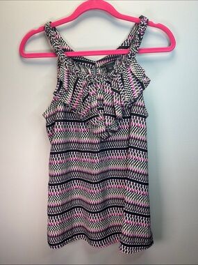 Banana Republic Black & Pink Patterned Ruffle Camisole
